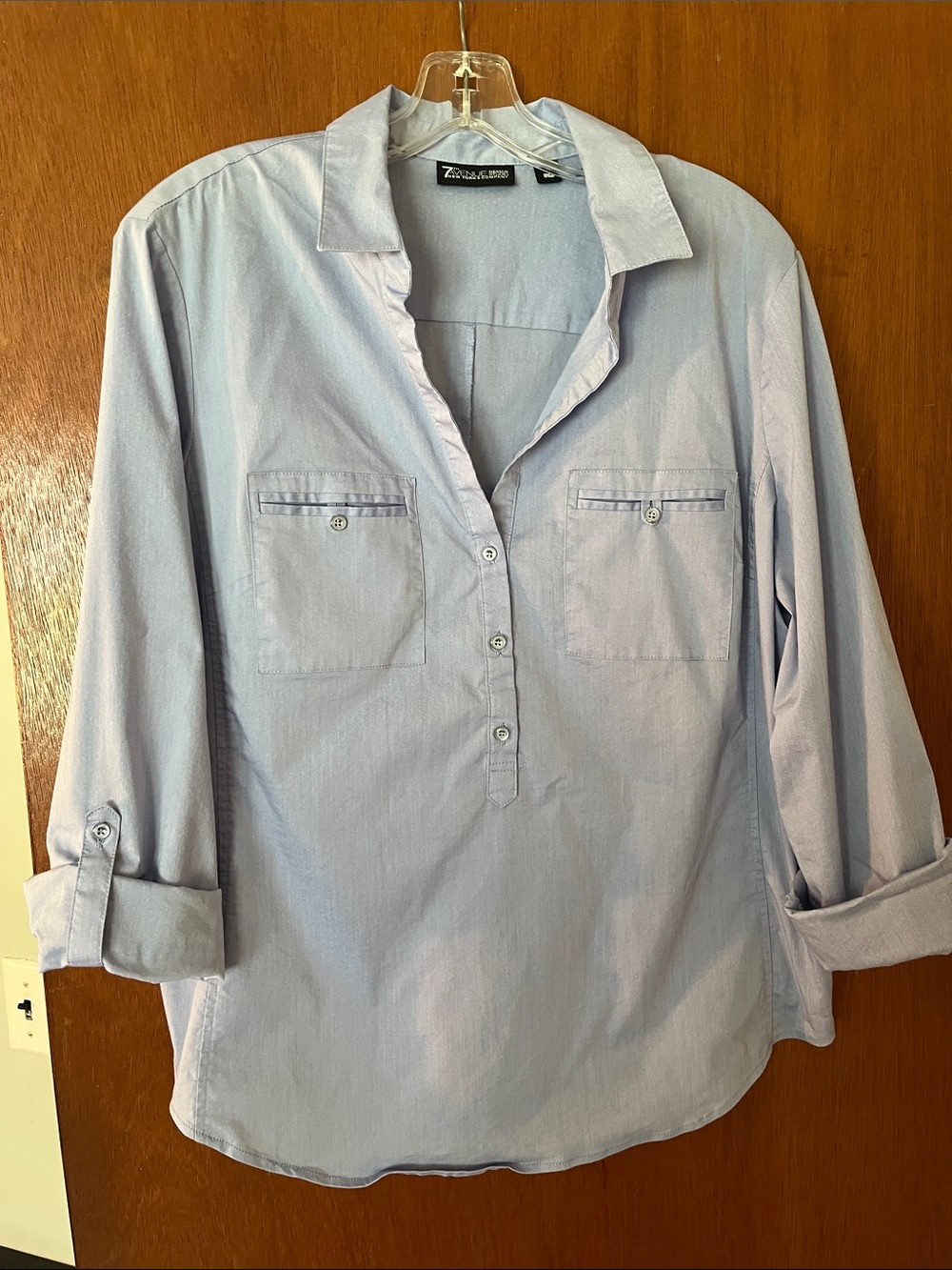 New York & Company Light Blue Button-Front Pullover Shirt